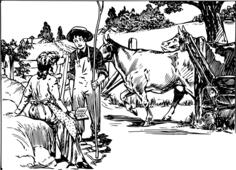 Vector drawing of countryside boy and girl