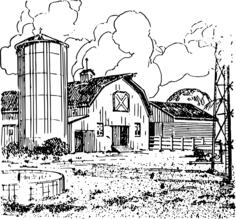 Farm barn pencil vector drawing