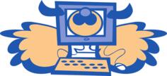 Cow computer with wings vector drawing
