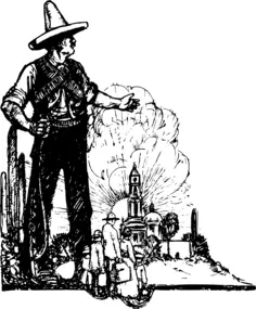 Vector clip art of bandito protecting his family and church
