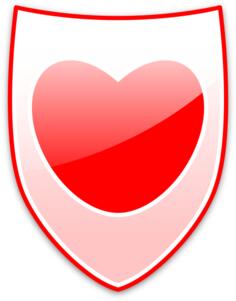 Vector illustration of red heart on a shield