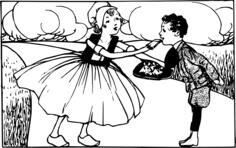 Vector clip art of girl feeding boy in nature