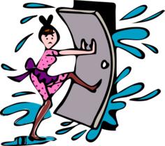 Housewife smashing door vector graphics