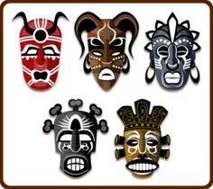 Vector image of set of African masks