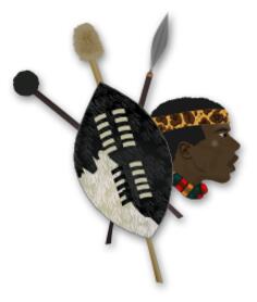 Vector graphics of items and head of a Zulu warrior