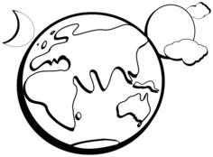 Vector graphics of abstract Earth drawing with surrounding planets