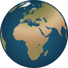 Outline vector drawing of globe facing Europe and Africa