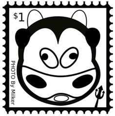 Vector drawing of cow head on postage stamp