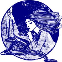 Vector clip art of thoughtful lady blue stamp