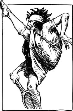 Vector illustration of lady playing tennis in a dress