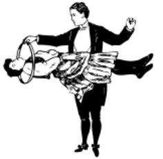 Vector image of magician and floating lady