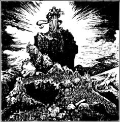 Vector graphics of lady justice on a hill