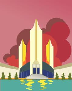Vector drawing of futuristic city skyline in color