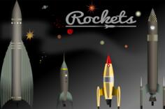 Vector graphics of selection of vintage rockets