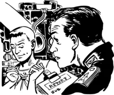 Cadette report scene from Danger in Deep Space vector drawing