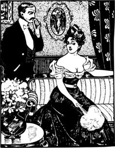 Vector clip art of rich man and woman at home