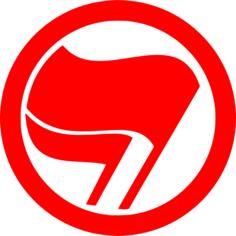 Vector drawing of red antiimperialist action label