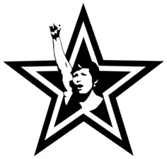 Vector illustration of proleteriat woman raising a fist through a star