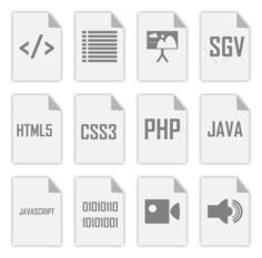 Vector graphics of gray web design icons with folded corner