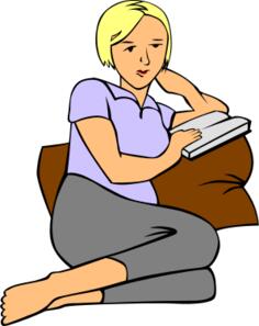 Vector drawing of woman reading a book on a pillow