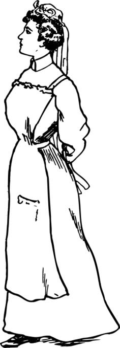 Vector drawing of servant lady waiting for orders
