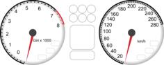 Vector drawing of car dashboard tachometer and speedometer