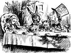 Vector graphics of tea party scene from Alice in Wonderland