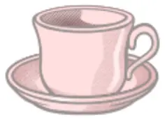 Vector illustration of pink wavy tea cup on saucer