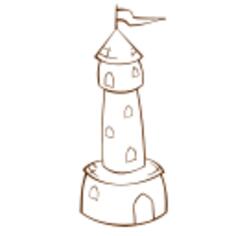 Vector drawing of role play game map icon for a round tower with a flag