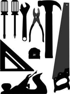 Silhouette vector clip art of selection of tools