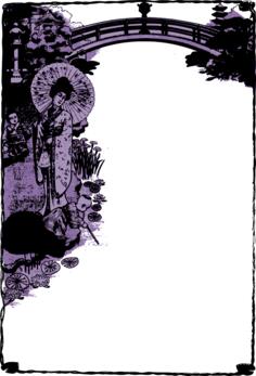 Japanese purple decorative frame vector illustration