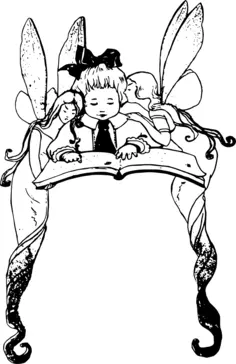 Vector illustration of girl reading a book with fairies around her
