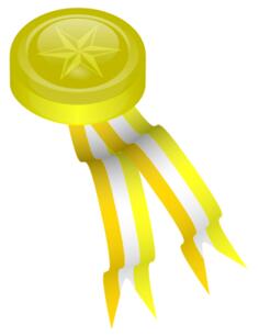 Gold medal with striped ribbons vector clip art