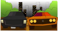 Vector clip art of colorful cartoon cars running on the street