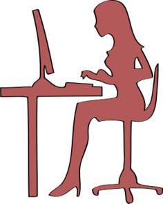 Silhouette of woman sitting at computer desk vector clip art