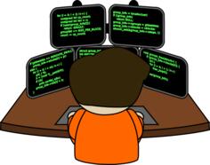 Male programmer working with five screens vector image