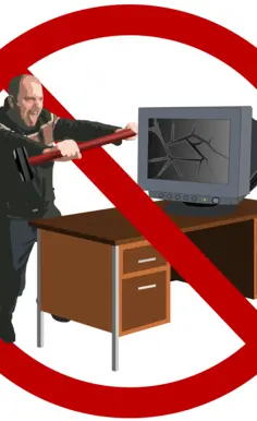 Computer rage forbidden sign vector illustration