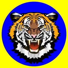 Tiger blue on yellow sticker vector image