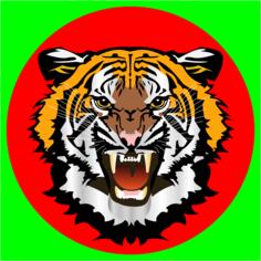 Tiger red on green sticker vector clip art