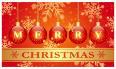 Vector drawing of hanging tree decorations Christmas greeting card