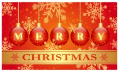 Vector drawing of hanging tree decorations Christmas greeting card