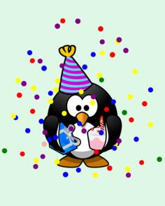 Vector graphics of colorful penguin birthday card