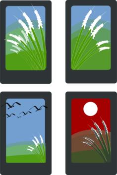 Vector drawing of summer idyll on four cards