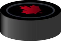 Vector image of hockey puck with Canadian maple leaf