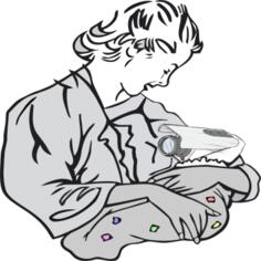 Vector graphics of mother carrying a camera as a baby