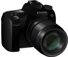 Photorealistic vector image of a professional camera with long lens
