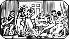 Vector drawing of drinking piano party scene