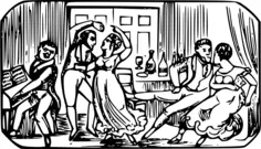 Vector drawing of drinking piano party scene