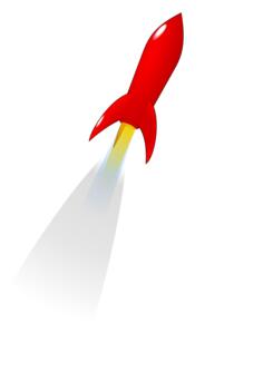 Vector clip art of red cartoon rocket launched into space