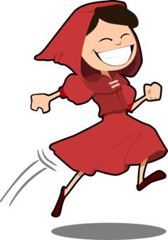Vector illustration of smiling girl in red dress